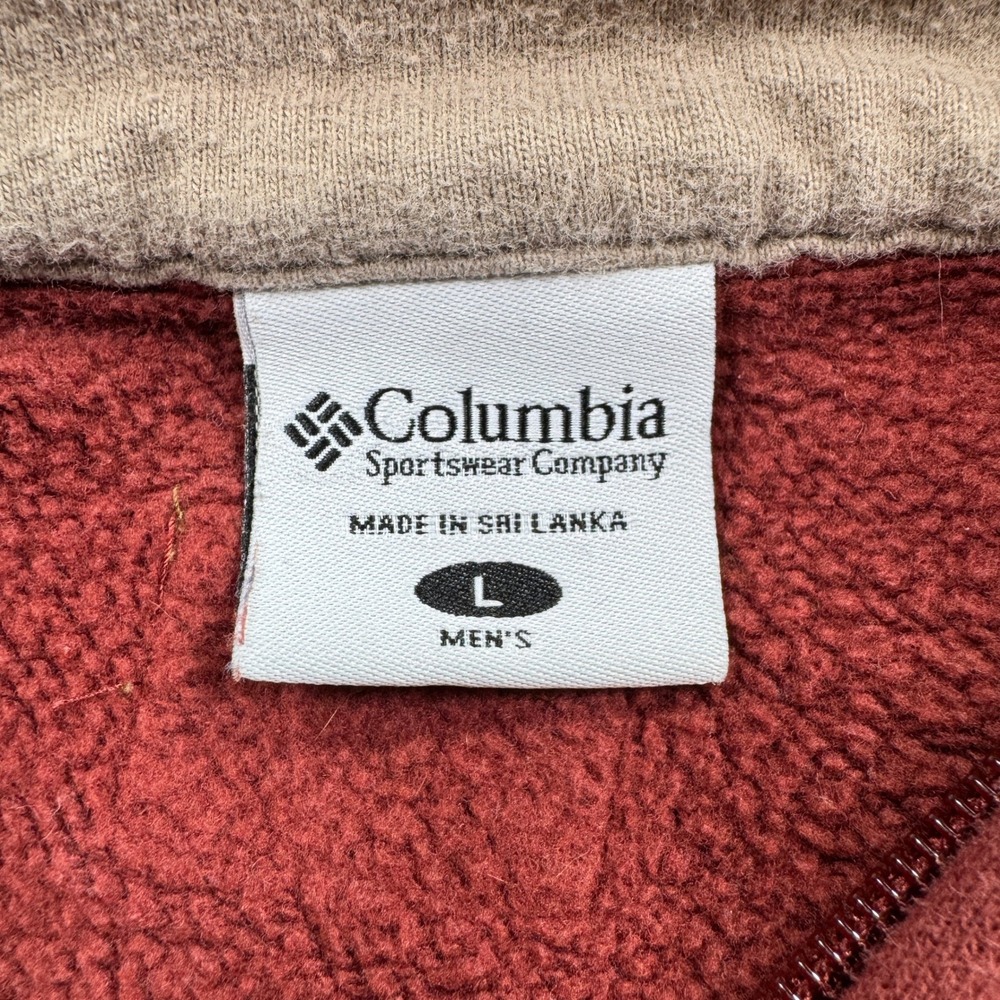 Columbia Mens Large Rust Quarter Zip Sweatshirt Cotton Blend Elbow Patches - Picture 8 of 9